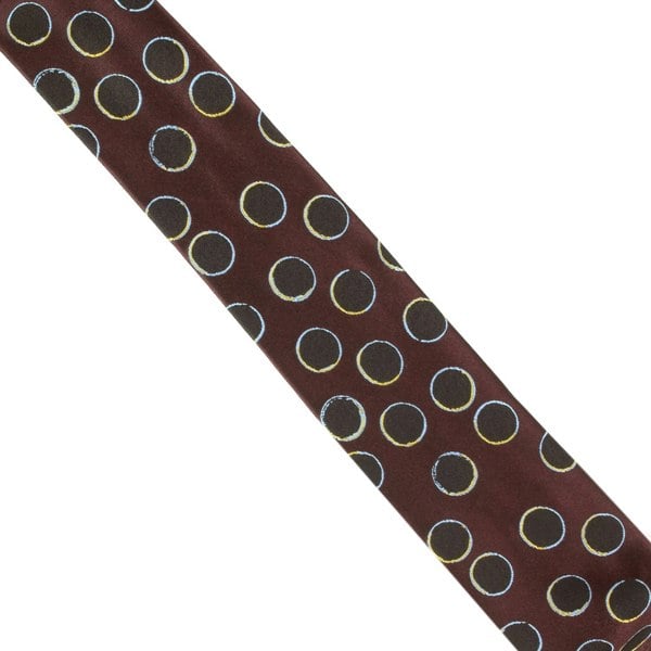 Dries Van Noten x Len Lye irregular dot patterned narrow silk tie Contrasting dark dusky pink and pale grey twill stripe patterning to narrow part of tie