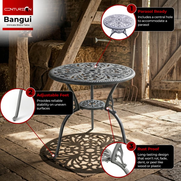 Centurion Supports BANGUI Grey Garden and Patio Cast Aluminium Bistro Table