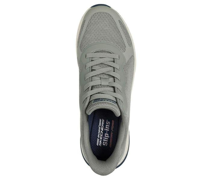 Skechers Bobs Squad 4 Chaos Mens Slip-Ins Casual Trainers, top view of a light grey athletic sneaker with mesh and synthetic overlays.