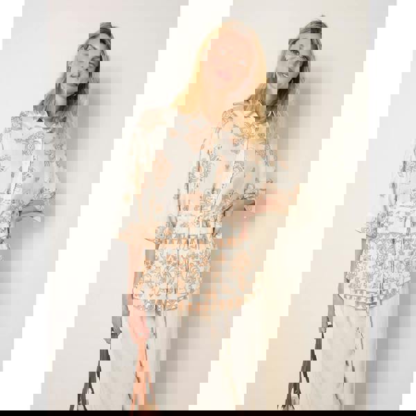 Blue Vanilla Floral 3/4 Sleeve Tie Waist Shirt