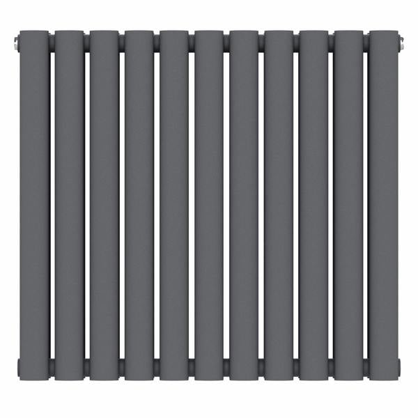 MYHOMEWARE Anthracite Gray 660 x 600 mm Modern Horizontal Column Designer Radiator Oval Double Panel Radiator Heater