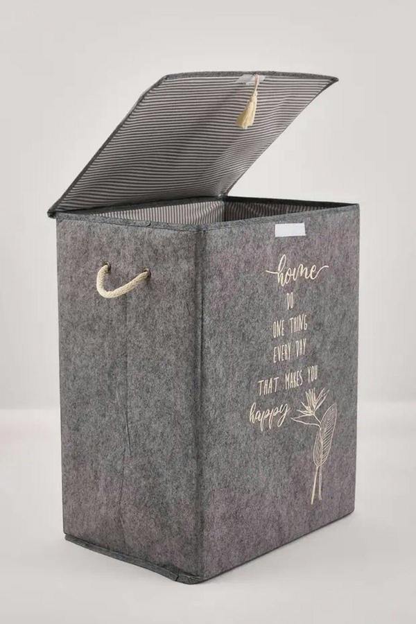 Felt Lidded Laundry Basket 55x41x30 Cm