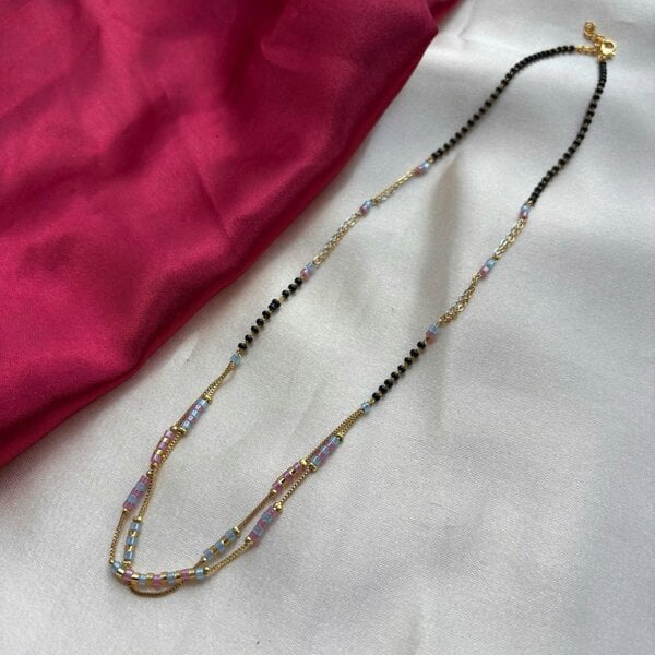 The Colourful Aura Two Layer Gold Pink Grey Seed Bead Indian Traditional Mangalsutra Necklace