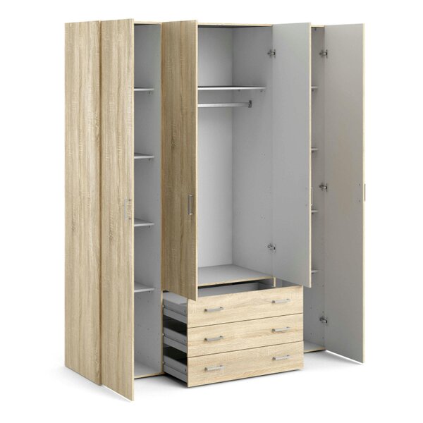 Wyld Haus Berlin Oak Effect Wardrobe 4 Doors 3 Drawers 4 Shelves