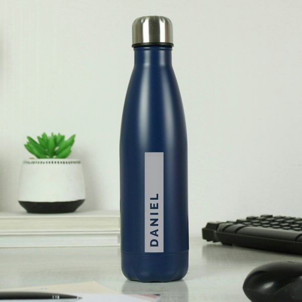 Personalised Memento Company Personalised Rectangle Navy Metal Insulated Drinks Bottle
