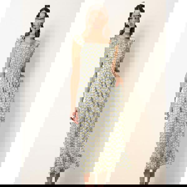 Blue Vanilla Floral & Frill Shirred Bodice Midi Dress