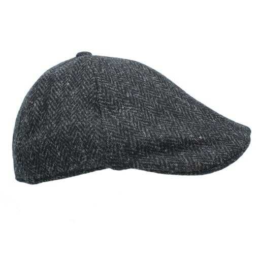 Heather Hats & Accessories Genuine Harris Tweed Wool Flat Cap, Satin Lining, Outdoor Wear, Charcoal