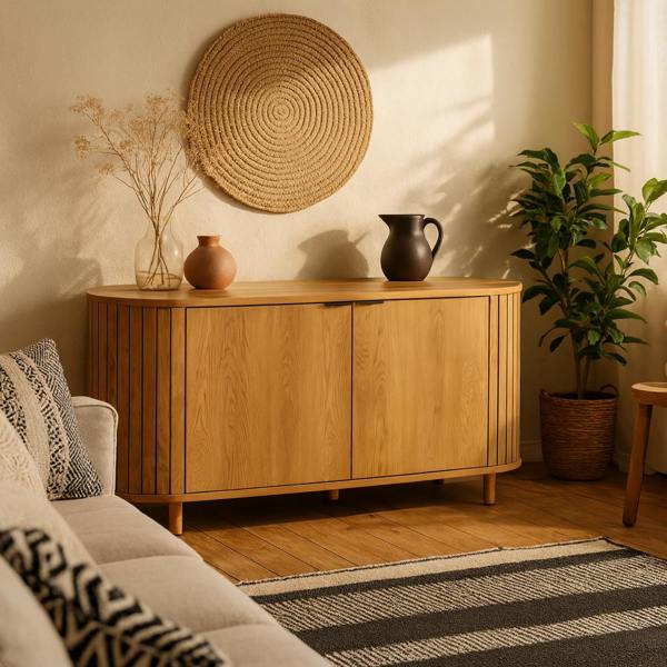 Wyld Haus Bramblewig 2 Door Oak Wood Sideboard Slat Design