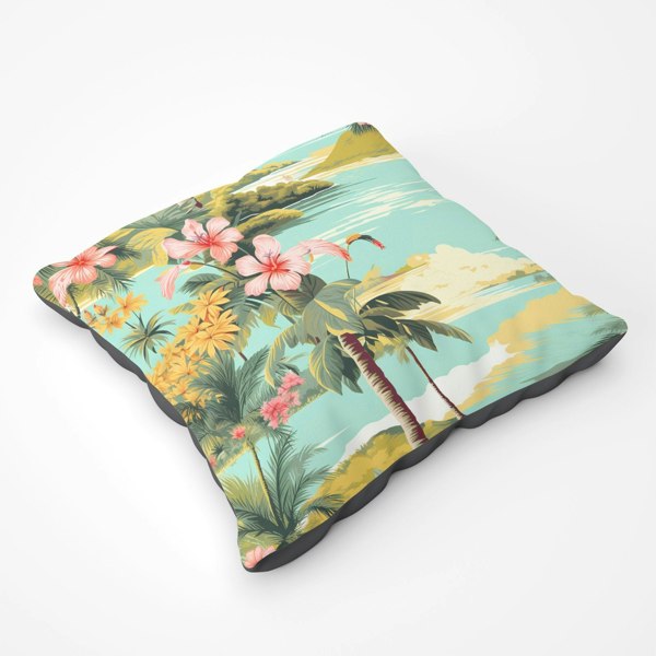 Warren Reed Palm Trees And Hibiscus Floor Cushion