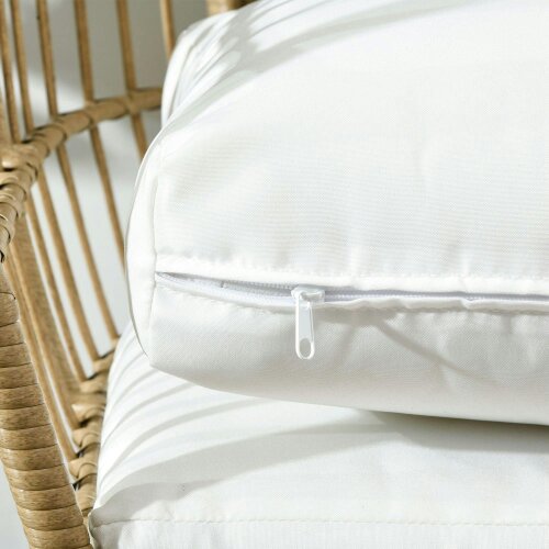 Wyld Haus Tasudo Natural String Rattan Egg Chair With White Cushions And Pillows
