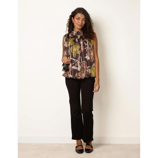 Blue Vanilla High Neck Metallic Sleeveless Blouse