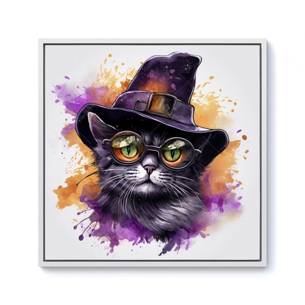 Warren Reed Splash Art Longhaired Witches Cat Framed Canvas