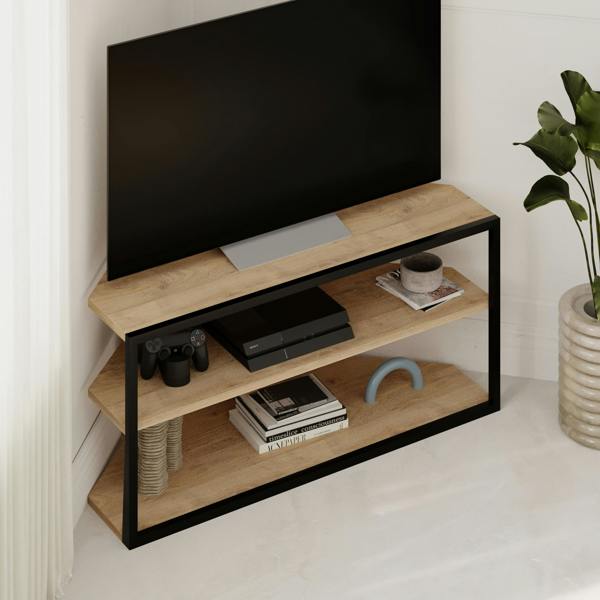 Decortie Modern Echo Corner TV Unit Versatile Design with Metal Frame and Shelf Media Centre 98cm
