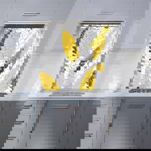Warren Reed - Designer Yellow Grey Feather Leaves Kitchen Splashback