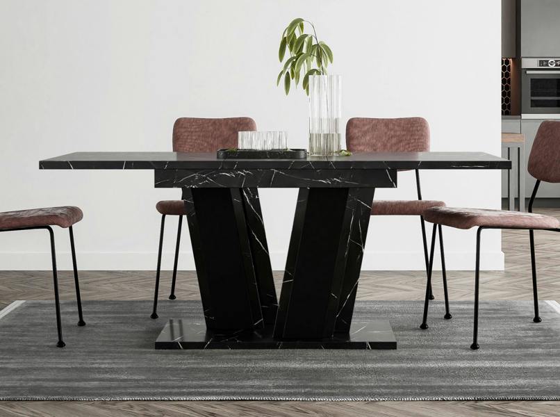 PHD Furniture MUSS Extendable Dining Table 120–160cm – Black Marble Effect