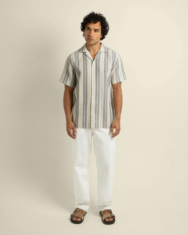 Larsson & Co Ivar - Waffle Jacquard Stripe Short Sleeve Shirt