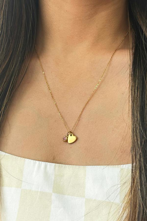 SVNX Mini Heart & October Birthstone Necklace in Gold - Gift Boxed