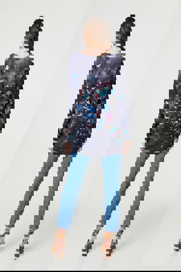 Grey | Butterfly Print Oversized Longline Top
