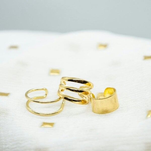 The Colourful Aura Gold Plated 3 Piece Adjustable Non Piercing Everyday Helix Ear Cuff Band