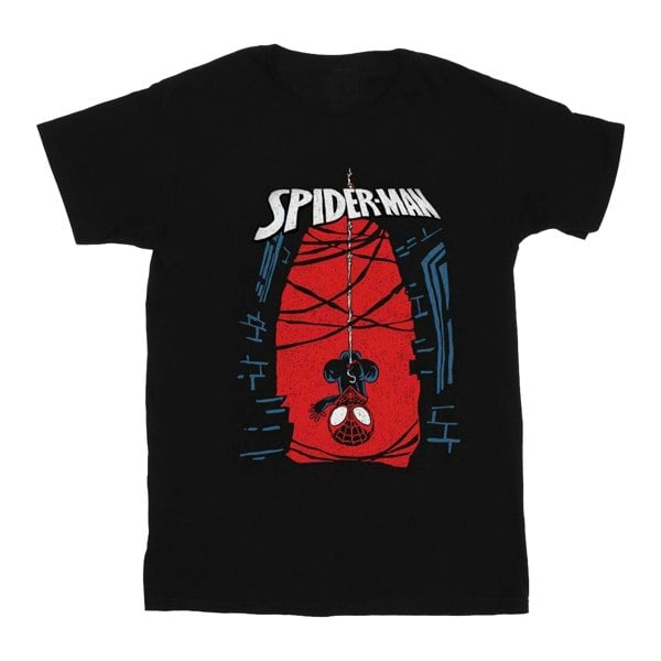 Marvel Girls Spider-Man Hanging Sketch Cotton T-Shirt - Black