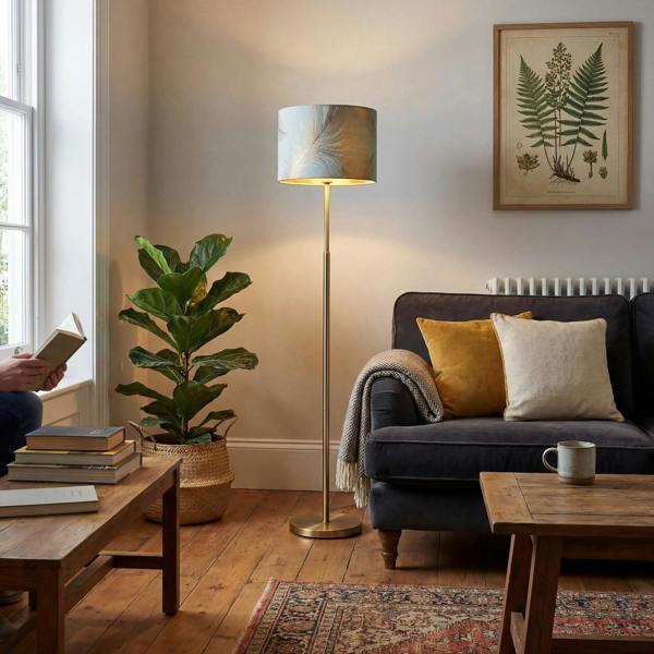 Dusty Duck Egg Cotton Jacquard Lamp Shade with Gold Foil Fern Design Image 6