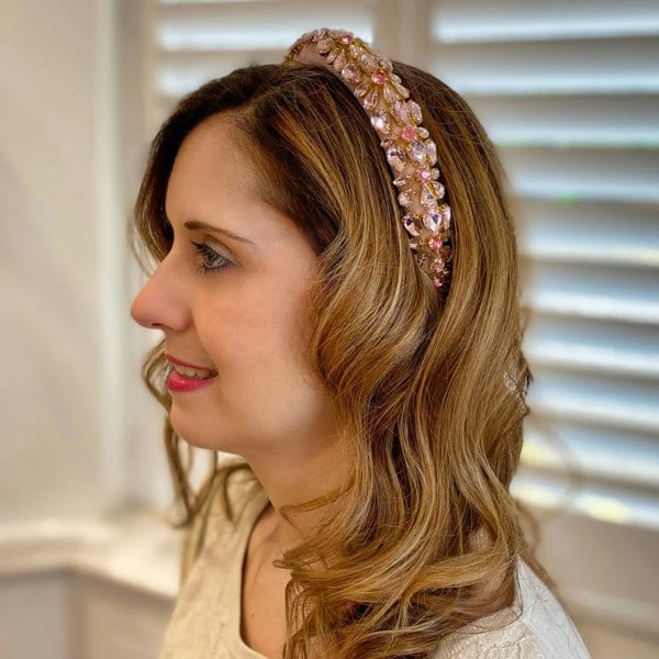 Pink Jewelled Headpiece Crystal Headband Hair Down