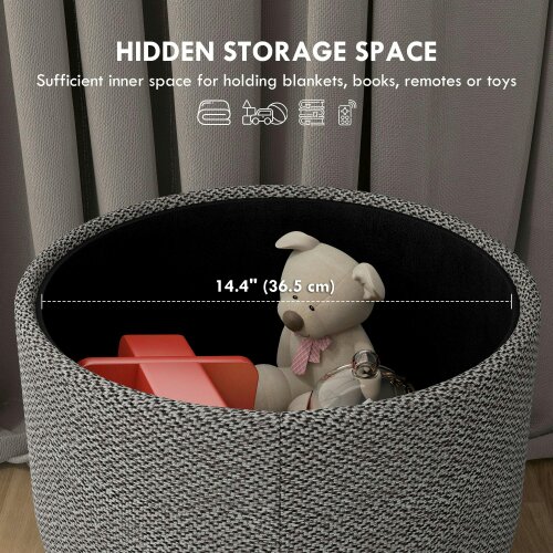 Wyld Haus Roli Linen Look Light Grey Round Storage Ottoman