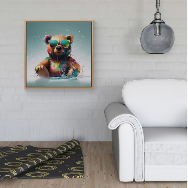 Warren Reed Splash Art Bear In Glasses Framed Canvas