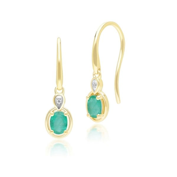 Gemondo Classic Oval Emerald & Round Diamond Drop Earrings In 9ct Yellow Gold