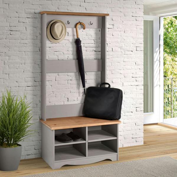 Core Products Corona Grey Hall Shoe Bench with Hat & Coat Rack