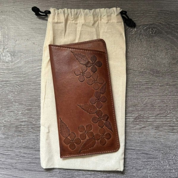 Mala Leather Wild Bloom Floral Classic Tan Leather Glasses Case