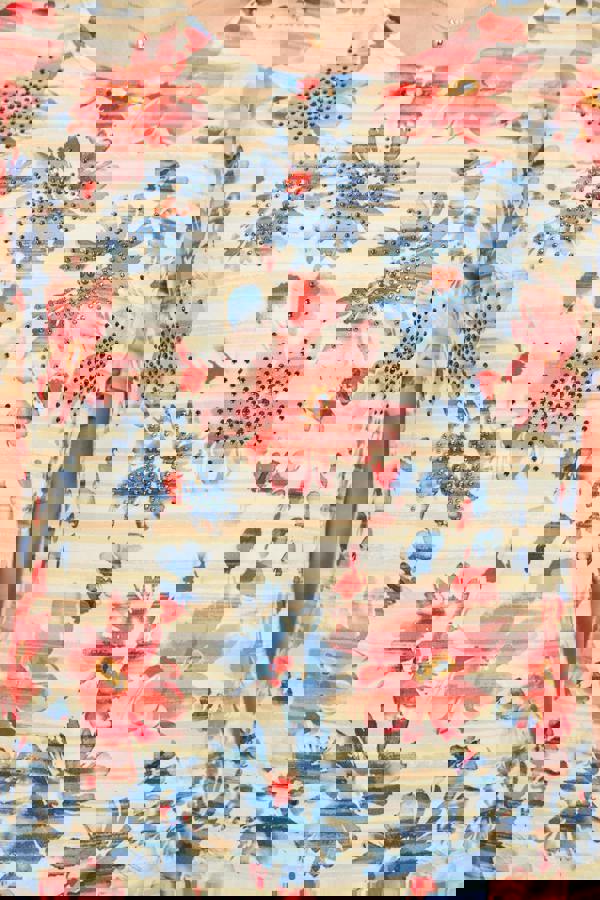 Mudflower Floral Stripe Print Embellished Top