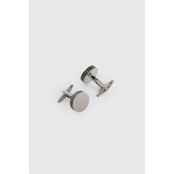 Limehaus Silver Round Onyx Edge Cufflinks