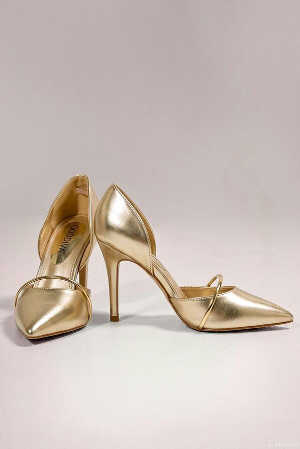 Goddiva Pointed Toe With Gold Strap Stiletto High Heel - Gold by Goddiva