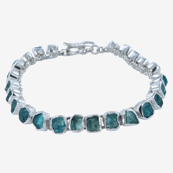 Sterling Silver Rough Apatite Stone Bracelet - Reeves & Reeves