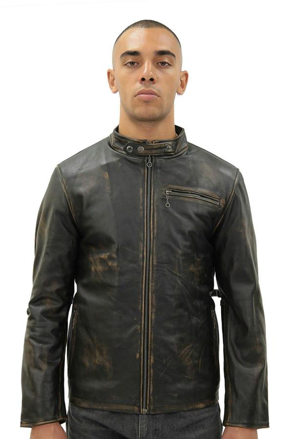 Infinity Leather Mens Vintage Black Leather Biker Jacket- Sarajevo