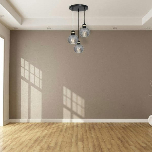 Milagro Omega Hand Made Circular Pendant Lamp With Elegant Smoked Glass Spheres Quality Matt Black Fittings With Gold Detail