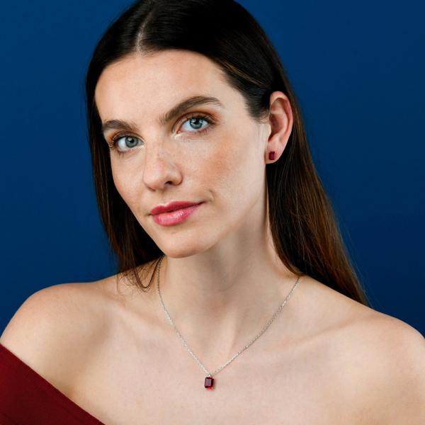 namana Dainty 925 Sterling Silver Red Rectangle Solitaire Pendant Necklace For Women