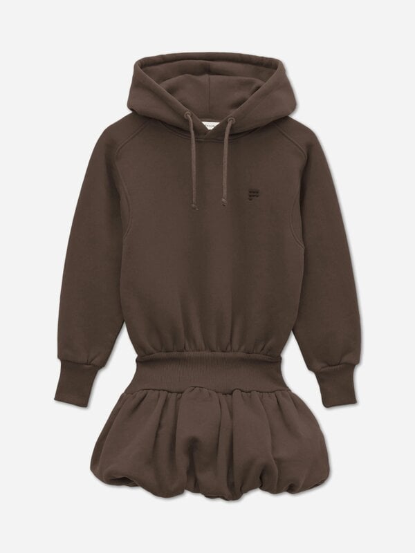 PANGAIA Girls Heavyweight Hoodie Balloon Dress in Brown