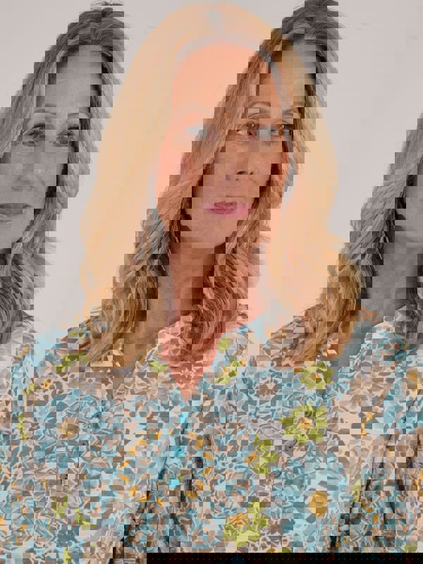 TIGI-Wear Mosaic Print Notch-neck Top