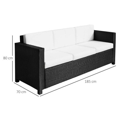 Wyld Haus Sudori Black Rattan 3 Seater Outdoor Sofa With White Cushions