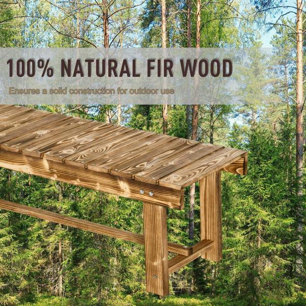 Fir wooden garden bench with slatted seat and four legs, weather-ready design