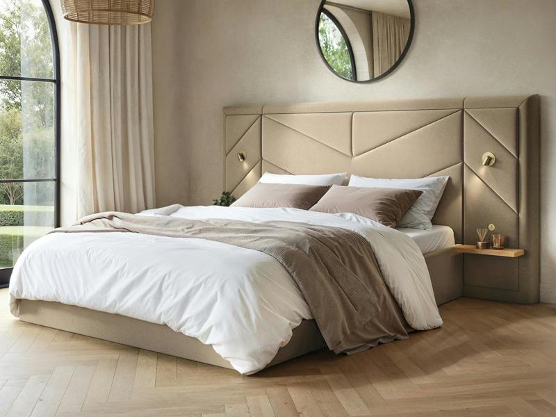 Alice Hotel Ottoman Bed with USB Gold Lights Beige Velvet