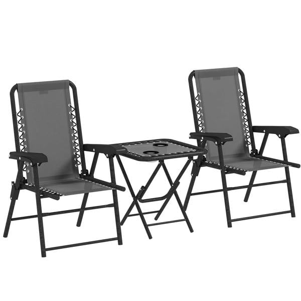 Dark grey garden bistro table with two foldable chairs