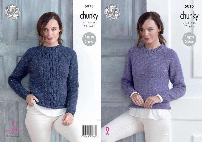 King Cole Tweed Knitting Pattern 5015, Sweaters for Women, 28 - 46 Inches - Advanced