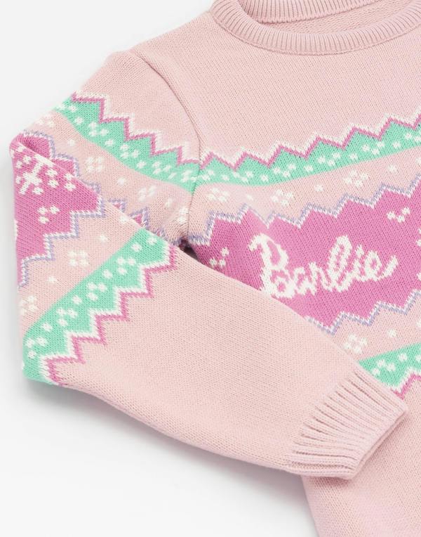 Barbie Girls Pink Barbie Logo Christmas Jumper