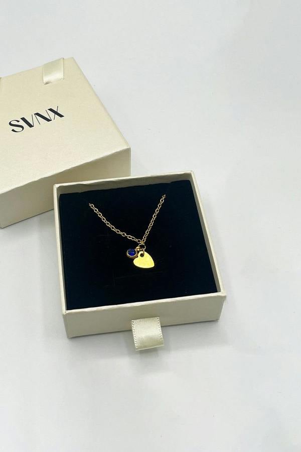 SVNX Mini Heart & Janurary Birthstone Necklace in Gold - Gift Boxed