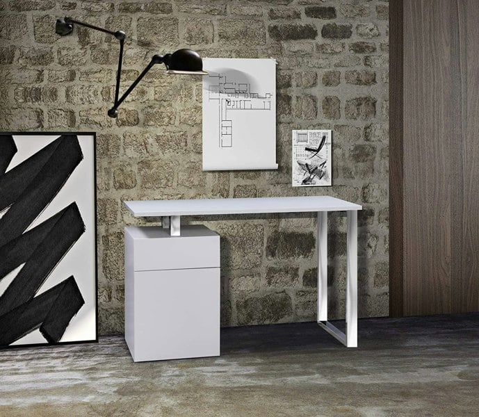 Centurion Supports CALISTA Gloss White with Brushed Steel Legs 3-Drawer Contemporary Home Office Computer Desk