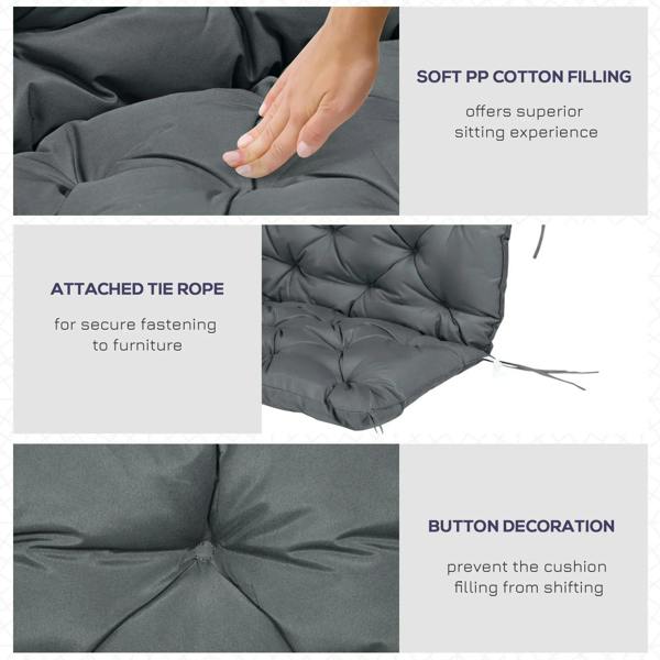 Dark grey bench cushion with soft filling and tie fasteners