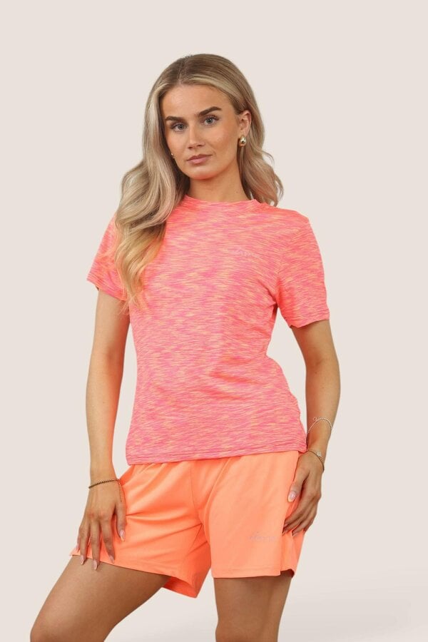 Elaina Fashion Women's Activewear Set – Lightweight Performance T-Shirt & Shorts with Pockets, Gym, Yoga, Running | Various Colours - ORANGE